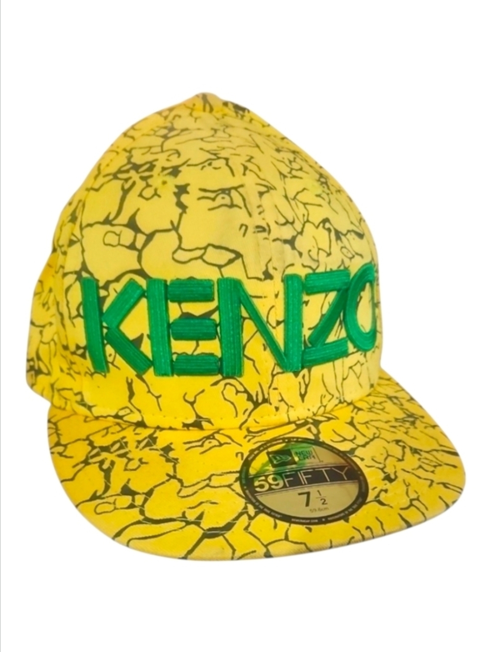 KENZO X NEW ERA | 59FIFTY Yellow/Black Marble Print Green Logo Fitted Hat 7 1/2